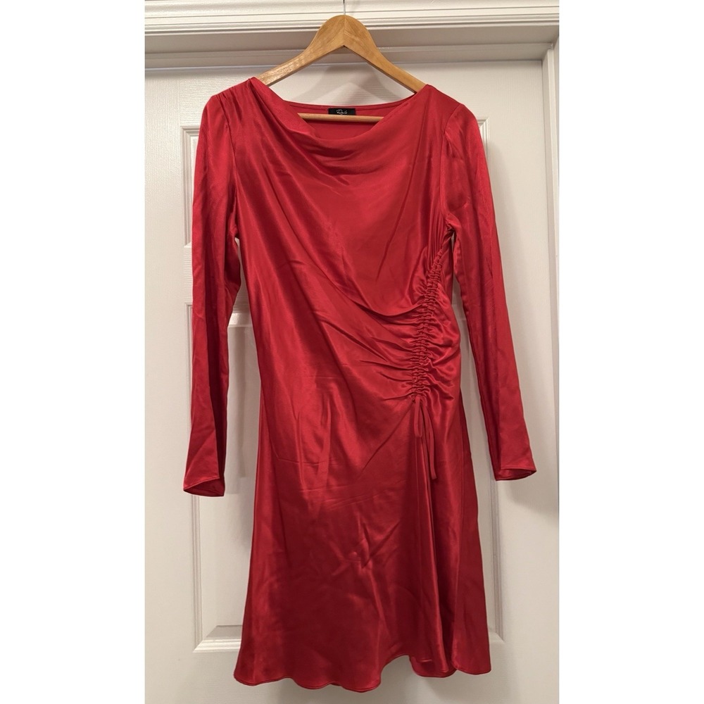Rails Alessandra Dress Womens Medium Scarlet Red Satin Cowl Neck Ruched Mini